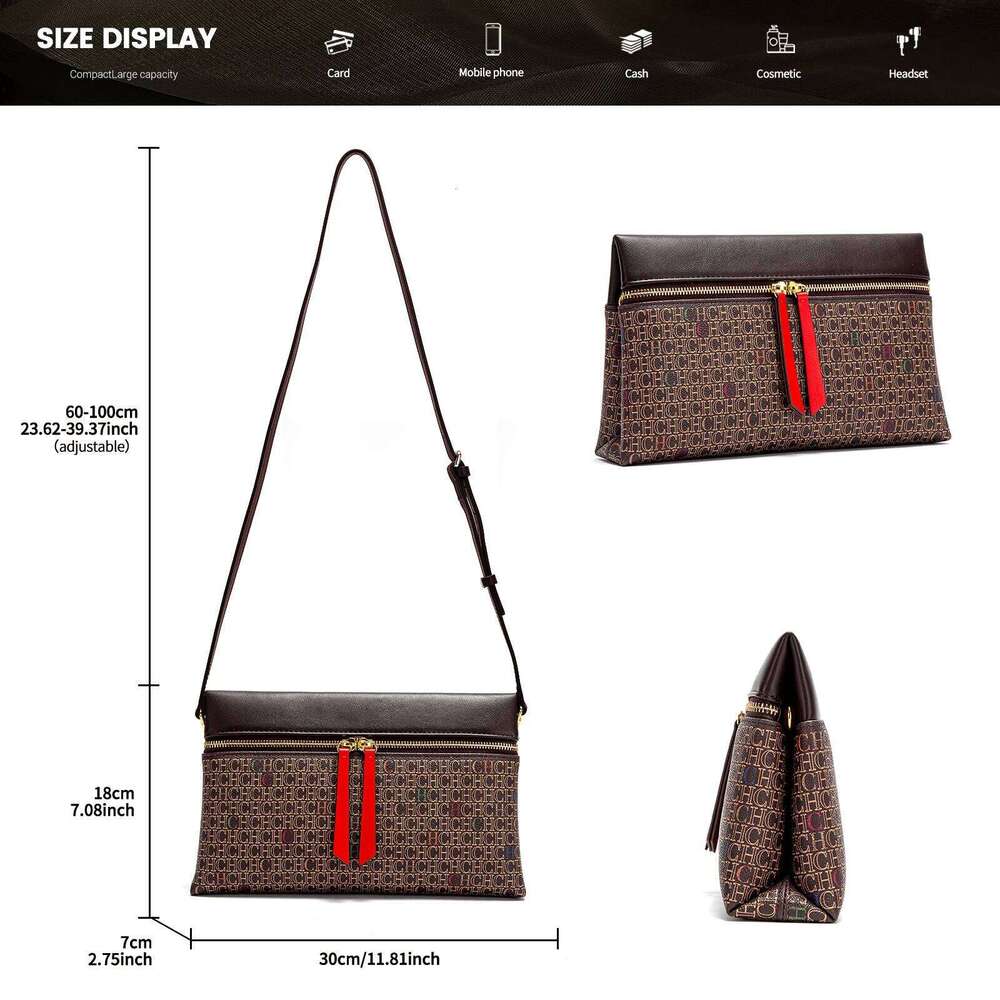 Ladies' Shoulder 2025 Autumn New Coffee Zipper Phone Detachable Crossbody Bag