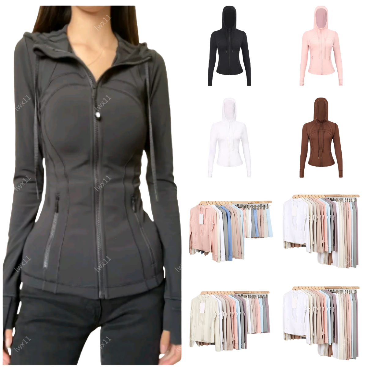 top Yoga hooded Jacket Women set Define Workout Sport Coat Fitness Sports Quick Dry Activewear Top Solid Zip Up Sweatshirt Sports Shaping Waist Hot sale