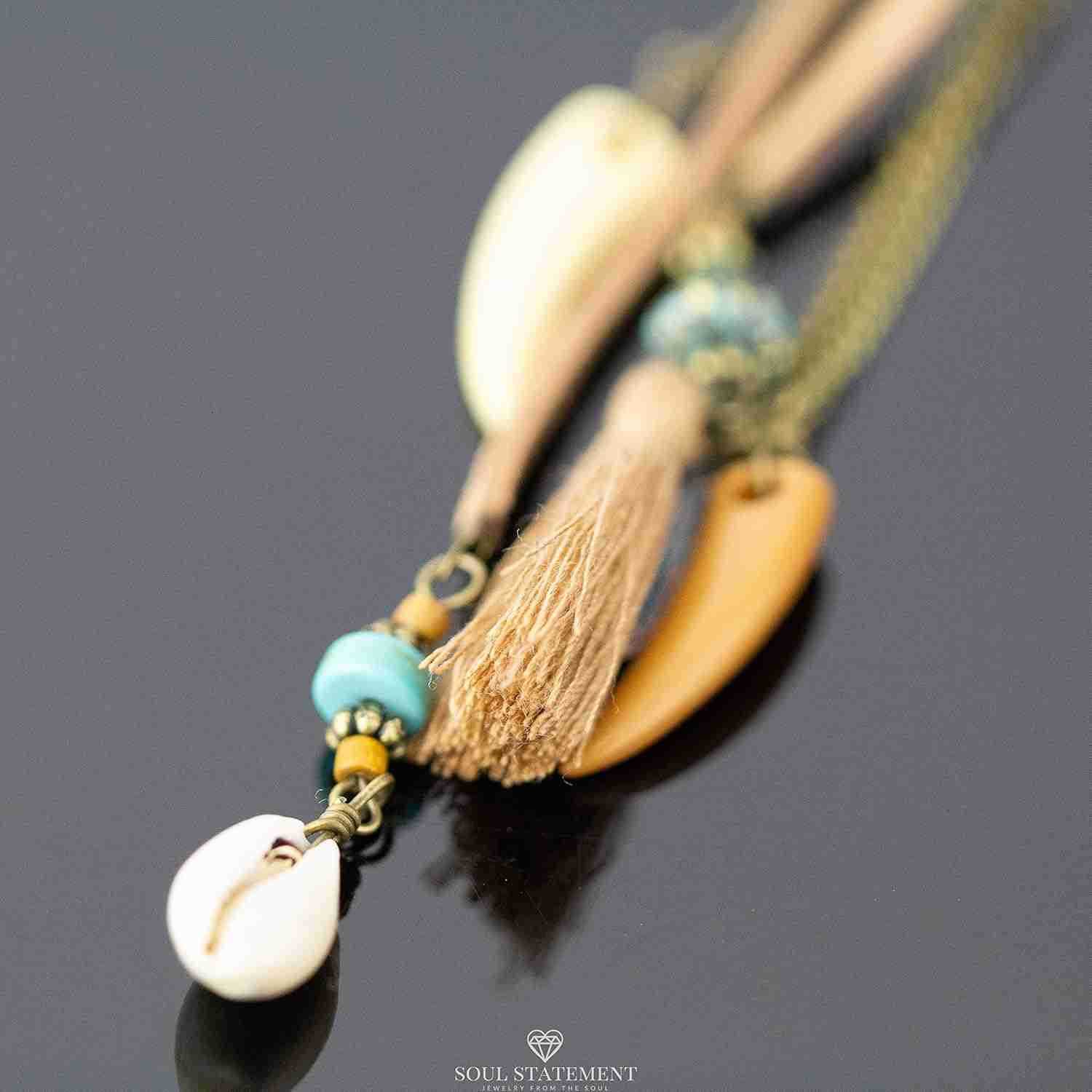 Country Western Jewelry for Women Dangle Boho Turquoise Bronze Patina Earrings with Long Copper Tassel Chains Dangle Earring Set Cowboy Chic Style Geo