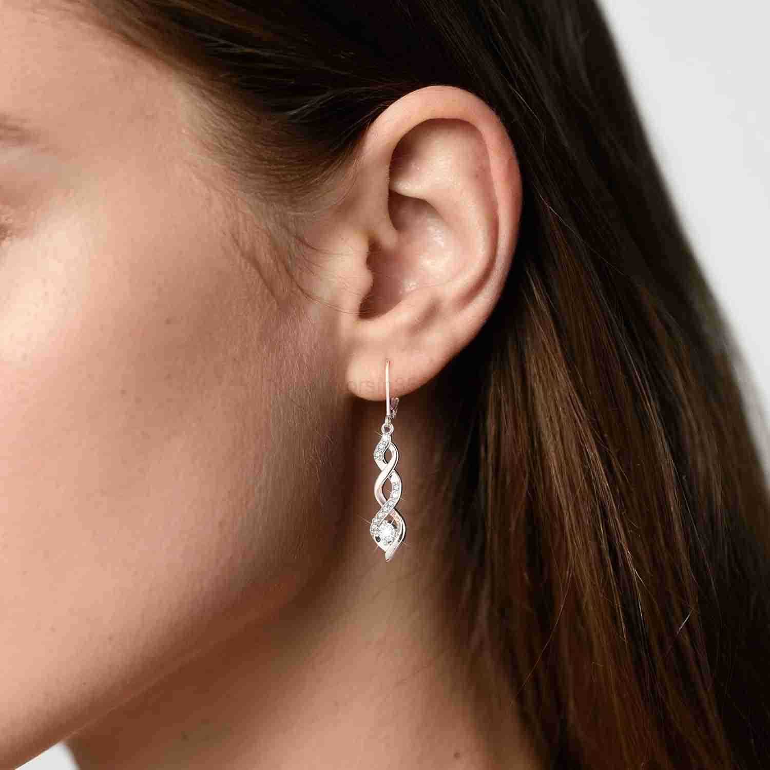 Silver Drop Dangle Earrings for Women Cubic Zirconia Hanging Dangle Earrings Long Infinity Drop Earring Leverback CZ Earing for Jewelry GiftsW250911