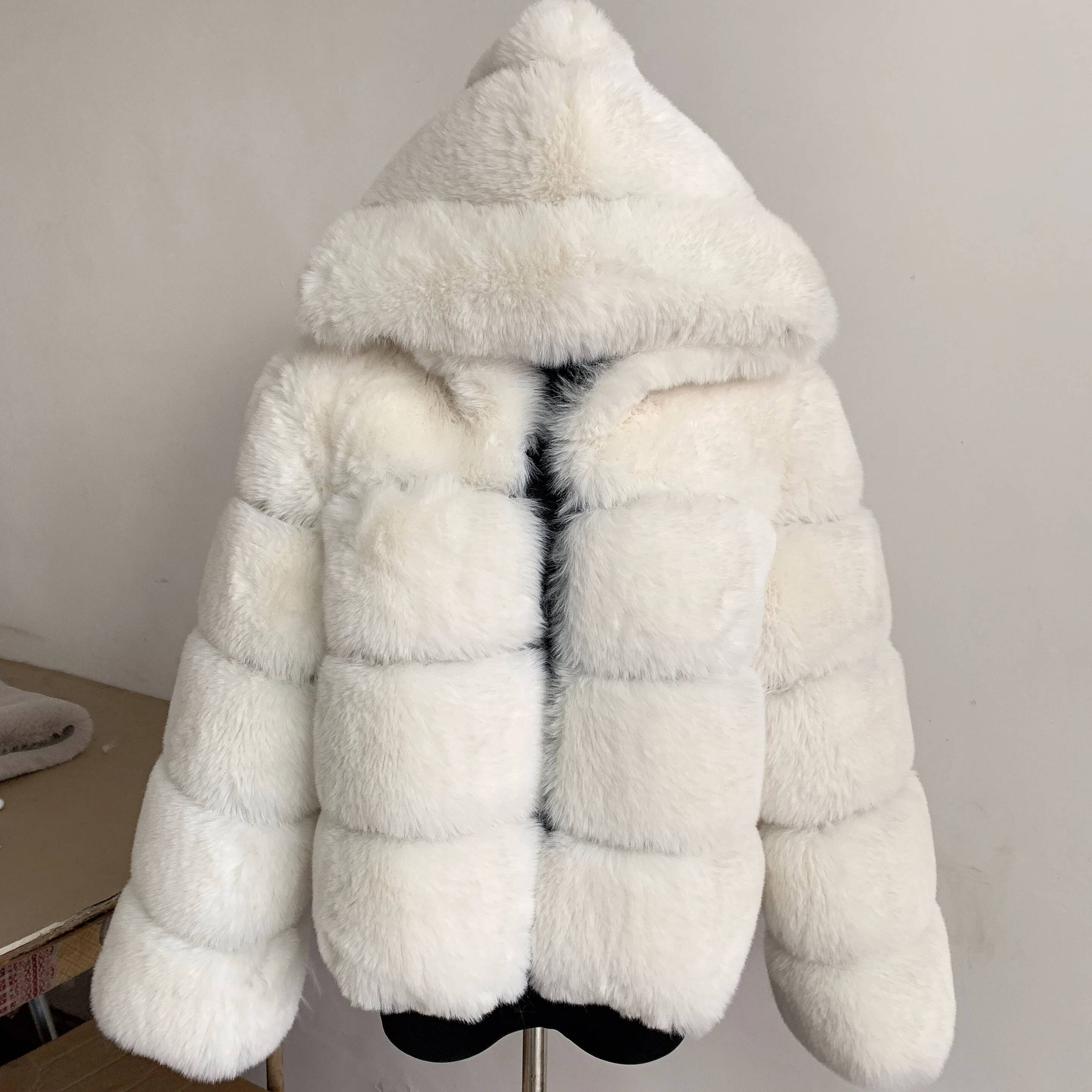 2022 Winter Warm Fake fox hooded Thick Faux Fur Hooded Jacket women's winter faux fur coat High Quality