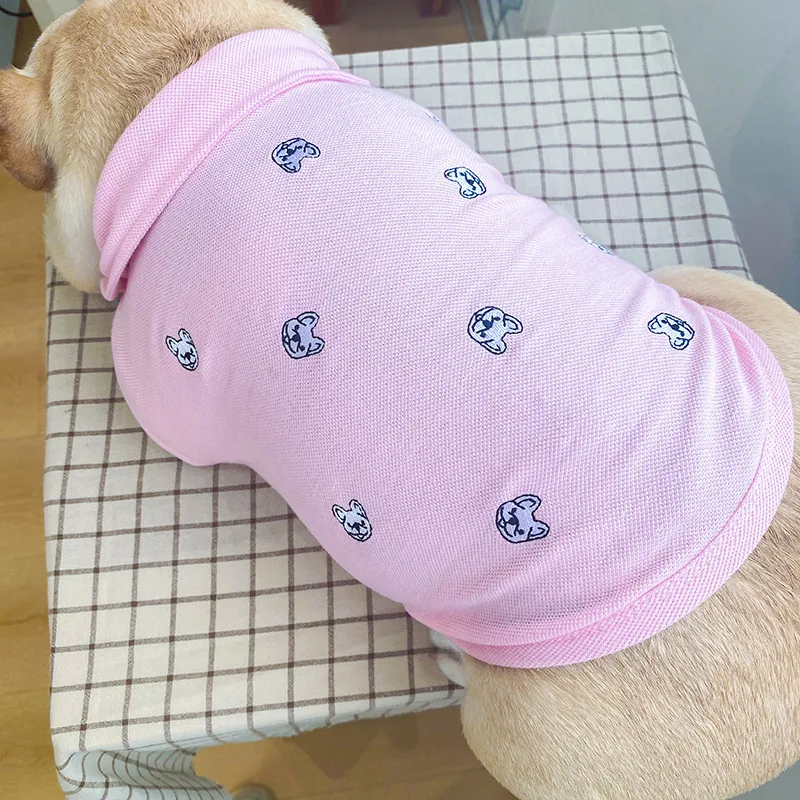 Pet French Dog Handsome clothing Fashion Grey Full Embroidered Small Shirt Pet Dog Corgi Short Sleeve