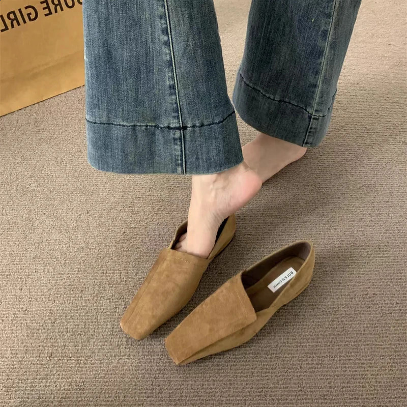 Flat Loafers Shoes Elegant Leather Square Toe Soft 2026 Trend Winter Walking Comfort Chaussures Femme 250910