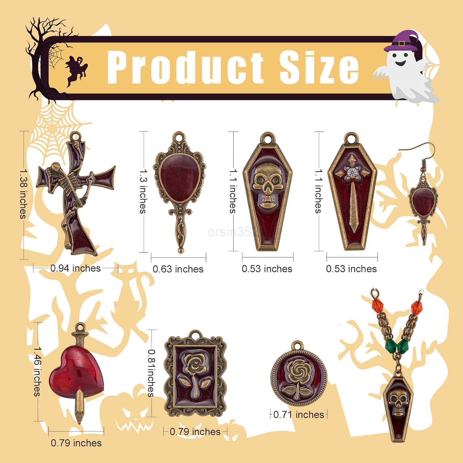18Pcs Halloween Charm Pendant Earring Making Kit Skull Heart Cross Jewelry DIY Necklace Earring AccessoriesW250911