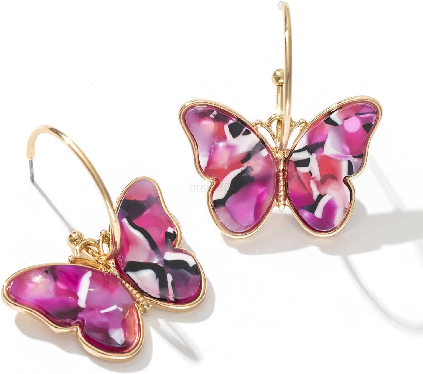 Gold Butterfly Dangle Earrings for Women Lightweight Acrylic Butterfly Dangle Hoop Earrings for Mother Daughter Teen GirlsW250911
