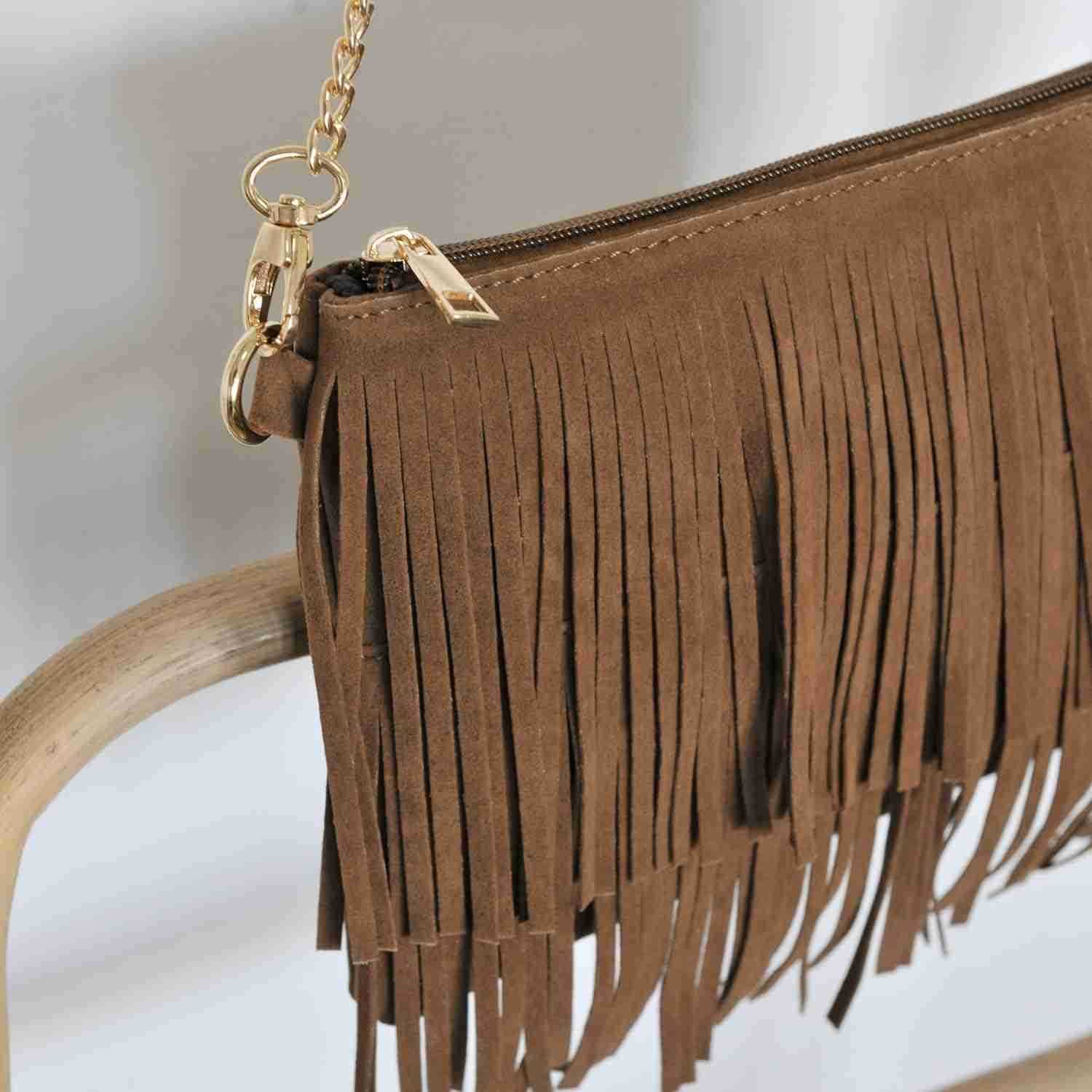 Fringe Cross Body Bag Womens Small Shoulder Bag Top Zip WristletW250911