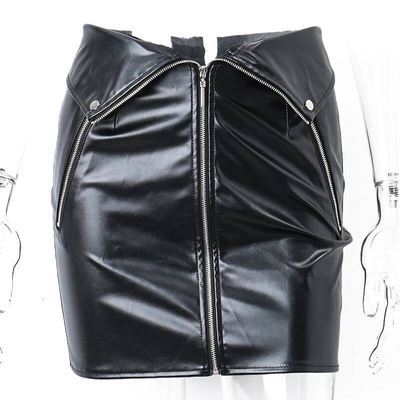 Candyhot Sexy Y2K PU Leather Zipper Casual Skirt Chic Multi Zip Fashion Slim Hip Skirts Summer Club Party High-waist Mini Dress dongdumaoyi