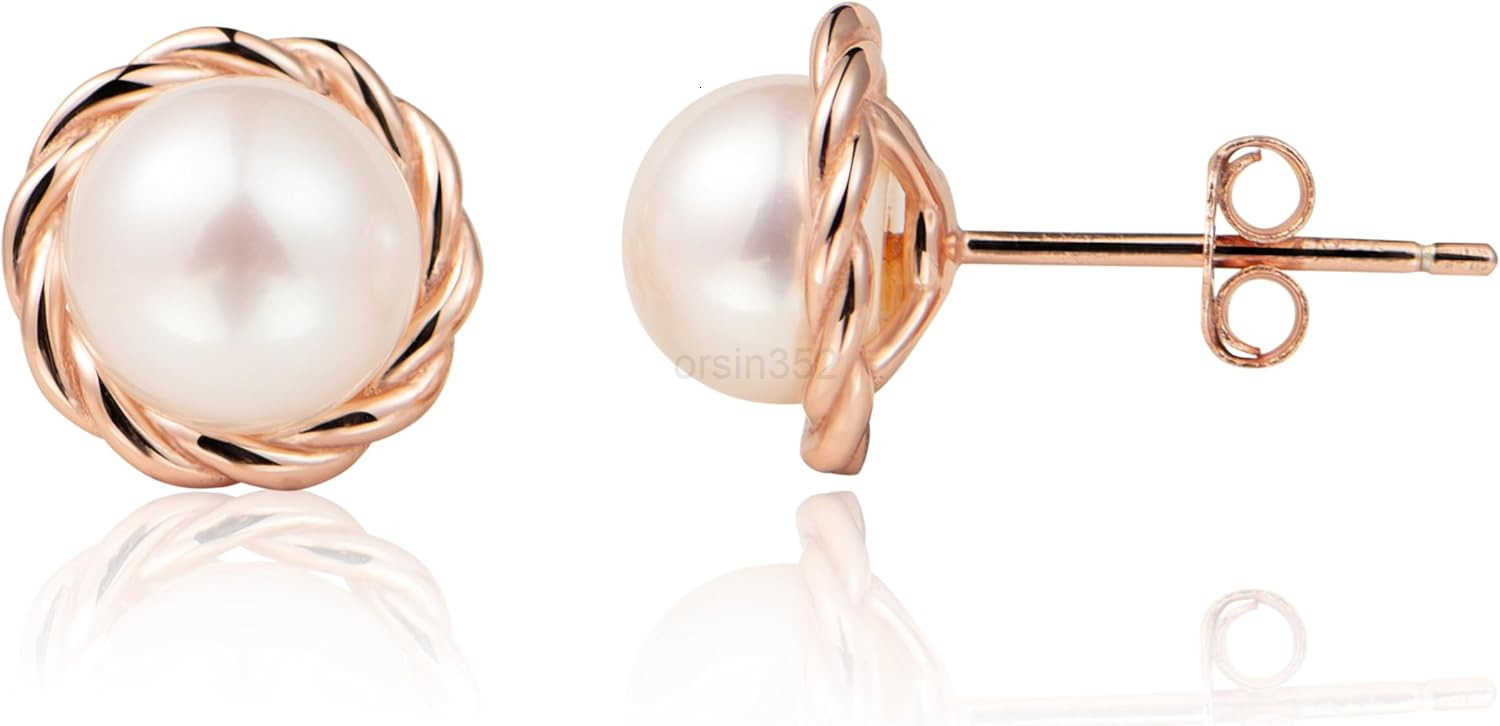 Gold Earring Studs Small Size 18k Gold plated Sterling Silver Lustrous Real Freshwater PearlsW250911