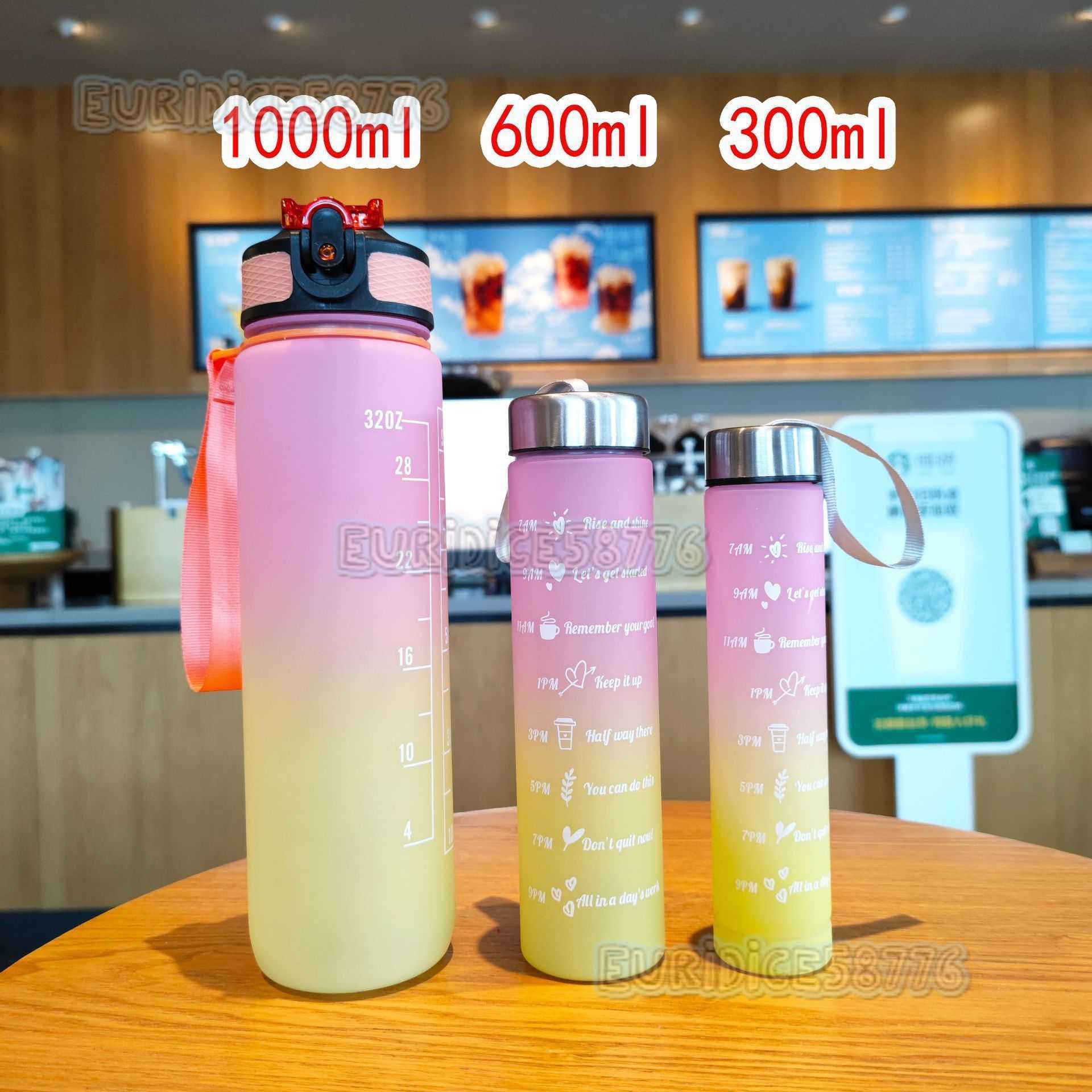 Gradient Color Threepiece Set Space Cup Summer Frosted Sports Water Cup Portable Strap Duckbill Straw Plastic Cup H250911
