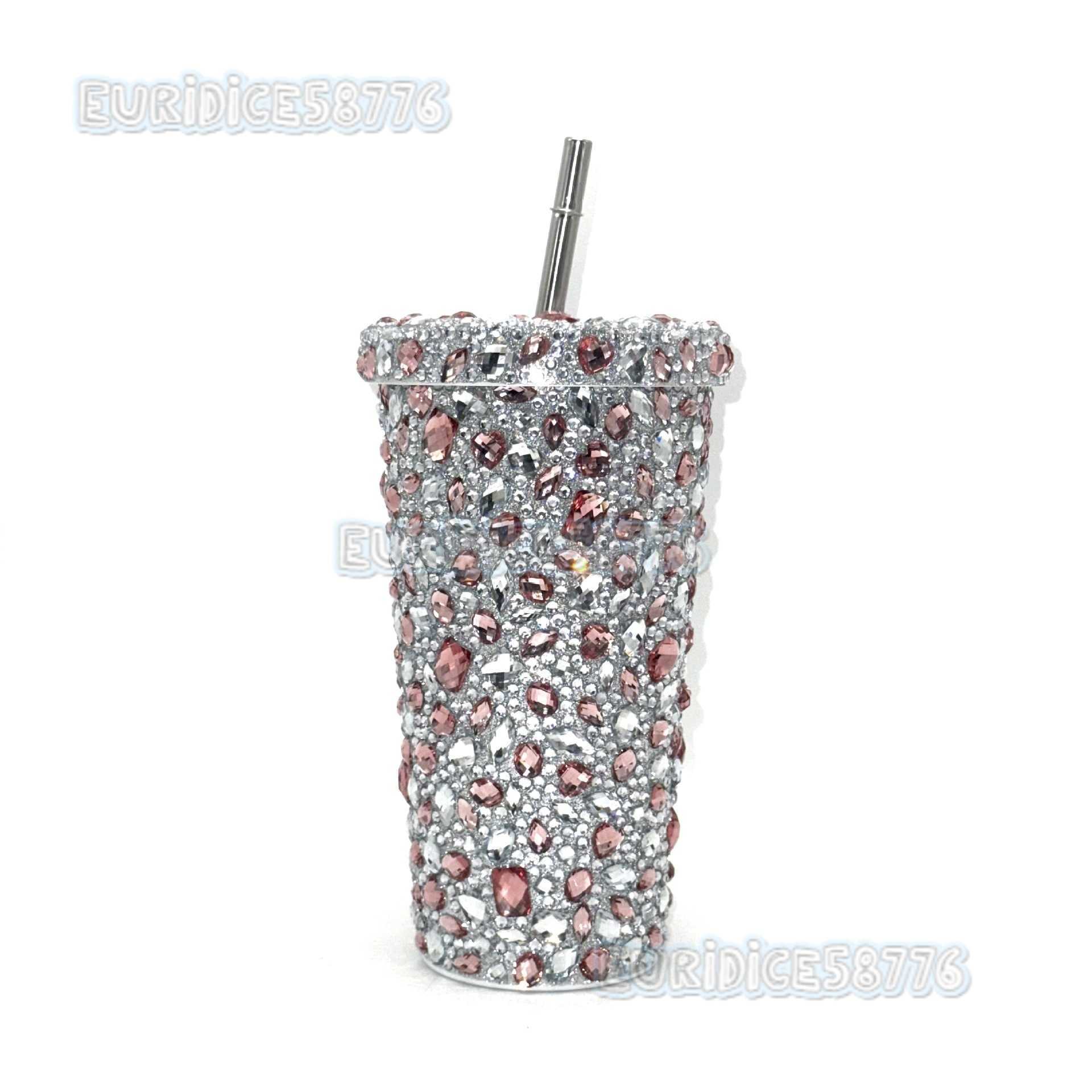 New Large Diamond Insulated Water Cup Doublelayer Straw Cup Beverage Cup Drinking Cup H250911