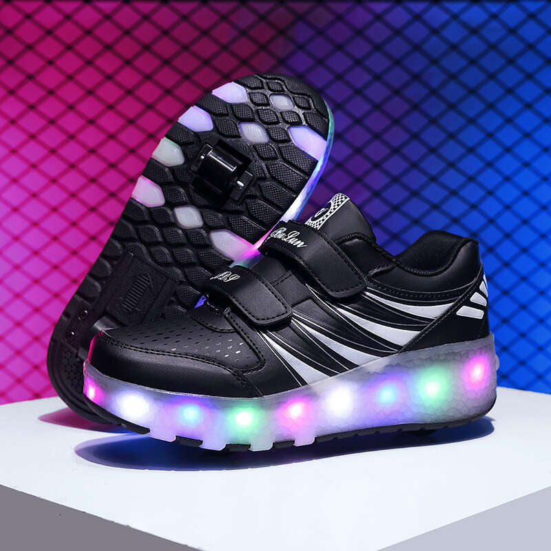 2025 Free shipping designer Children's Roller Double Wheel Girls' Breathable LED Light Shoes USB Charging Outdoor Sports Skates