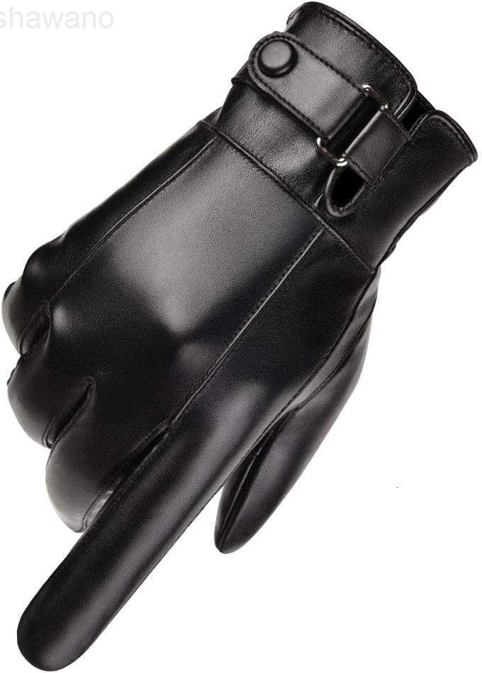 Mens Winter Autumn Black Brown Smooth PU Leather Plus Thick Velvet Touch Screen GlovesW250911
