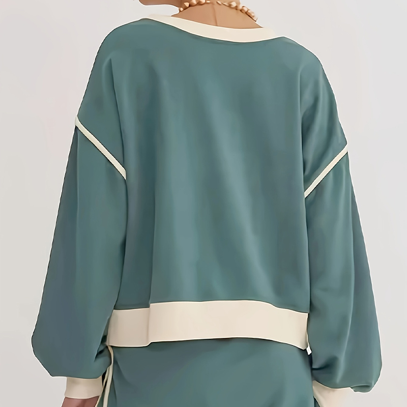 Loose sporty casual European and American fashion color-blocked short-sleeved and short-skirt set
