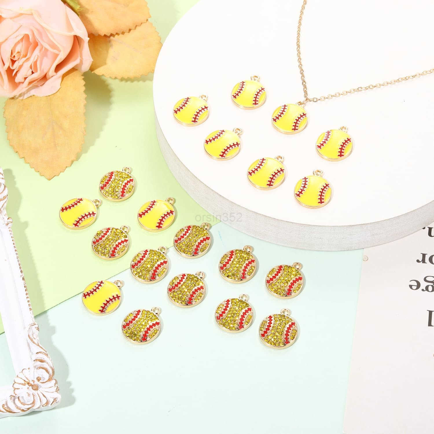 20PCS Sports Charms Enamel Basketball Baseball Pendant Charms for Jewelry Making Rhinestone Ball Game Softball Charms for Necklace Earrings DIY Crafts