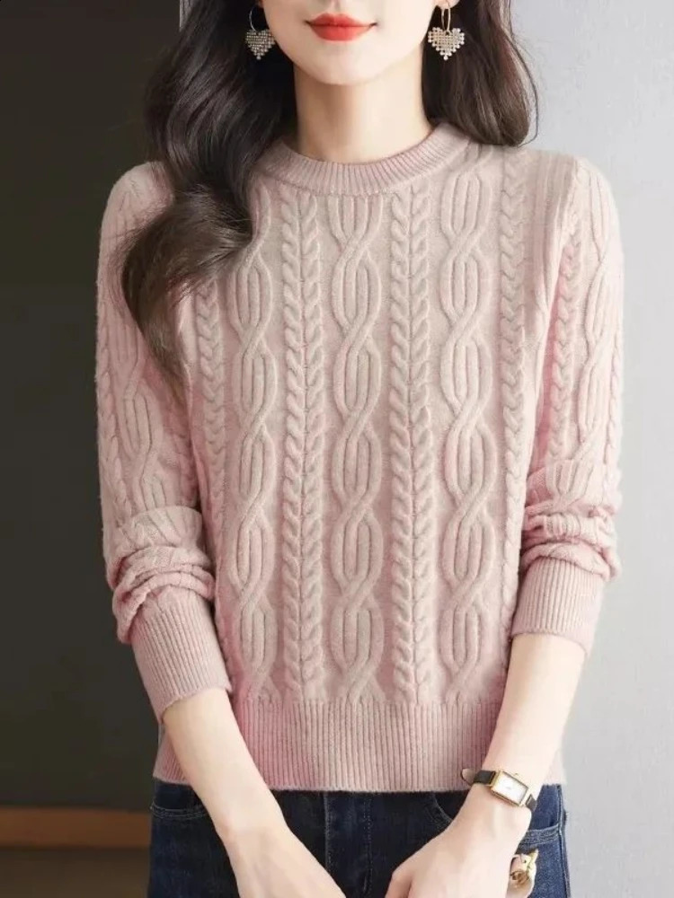 Casual Knitted Long Sleeve Womens Sweater Cashmere Oneck Pullover Autumn And Winter Loose Solid Color Tops 250911