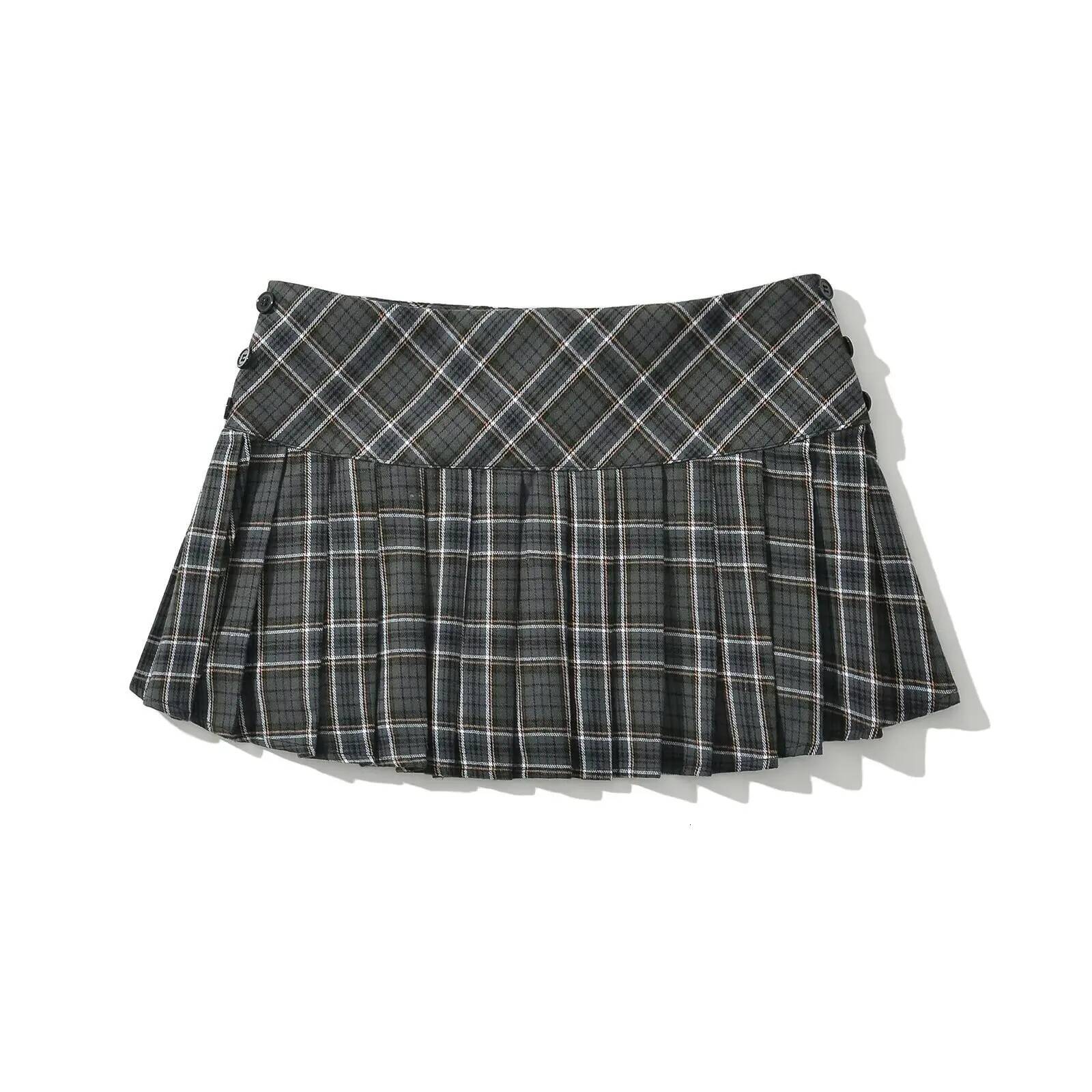 Summer Mini woman vintage korean fashion for women y2k pleated green plaid skirts preppy style dongdumaoyi