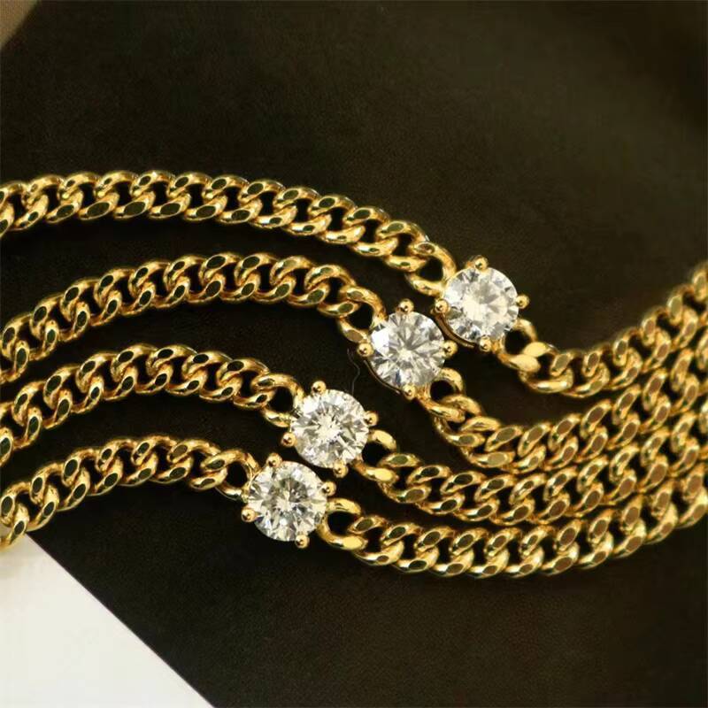 18K Yellow Gold Round Cut Diamond Cuban Link Bracelet Solid Gold 3MM Cuban Link Bracelet for Men and Women