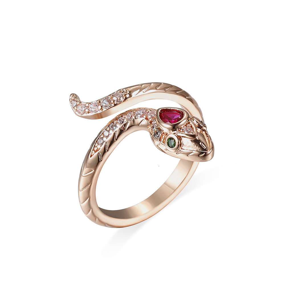 Luxury Brand Designer Jewelry Snake-Shaped Ring European And American Foreign Trade Trendy Copper Inlaid Zircon Vintage Animal Niche Design Elegant Op