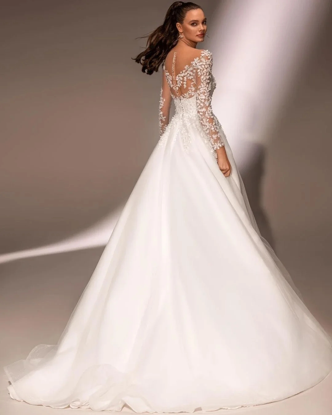 Elegant Church Wedding Dress 2026 Scoop Lace Appliques 3D Flowers Illusion Back Tulle Princess A-line Bridal Bride Gown Vestido de Noiva