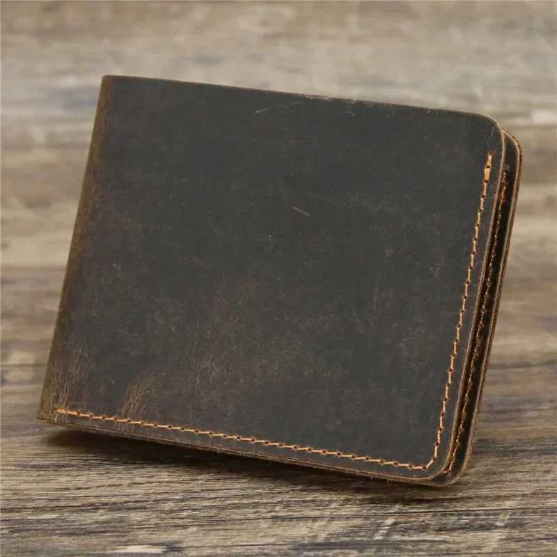 Mens Crazy Horse Leather Wallet Genuine Leather Wallet Card Bag Simple Retro European and American Style Mens Purse 2025 W250911