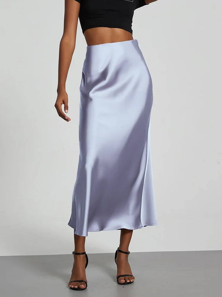 Fashion Satin Party Long High Waist Solid Color Casual Basic Women Skirts Fishtail Skirt Chic Summer Woman Clothing 2025 dongdumaoyi