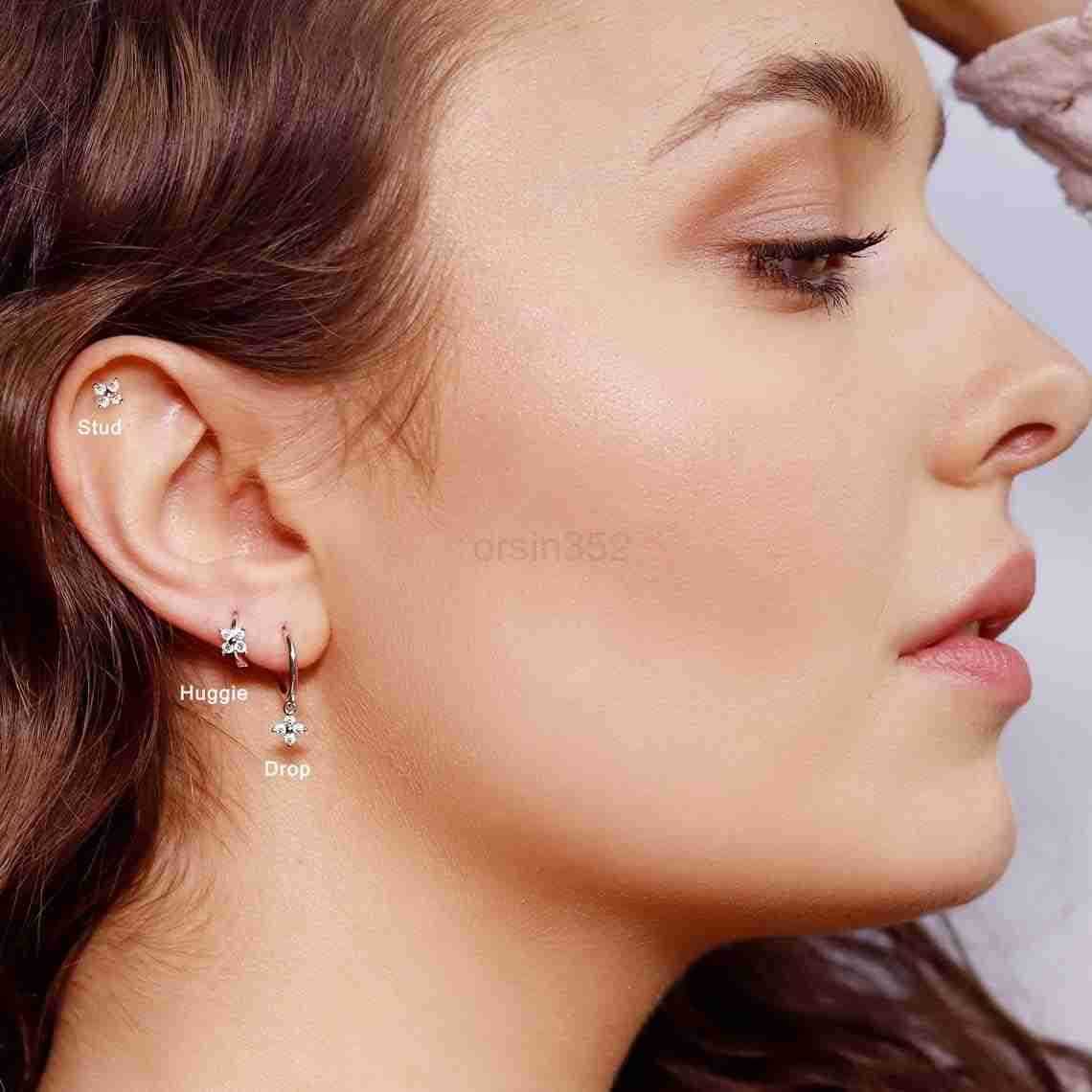 Flower Shaped CZ Dangle Hoop and Stud Earrings Sets for Women Drop Huggie Earrings with Cubic Zirconia Charm in Sterling Silver Gifts for HerW250911