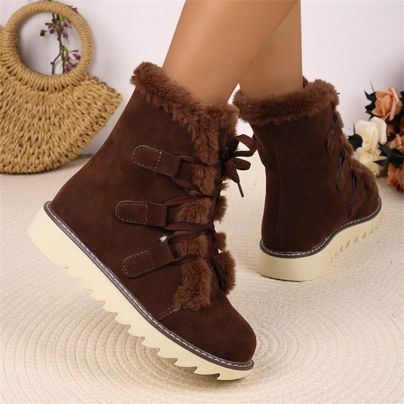 Free shipping designer shoes Snow boots with cotton Martin boots, women's winter new round toe lace up short boots pink brown