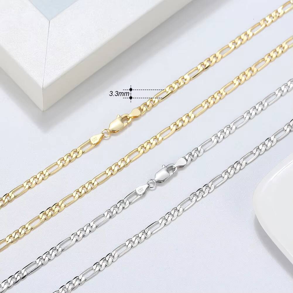 Custom 3 5 7mm Cuban Link Chain Hip Hop Fine Silver Jewelry S925 Sterling Silver Figaro Link Chain Necklace for Mens Women