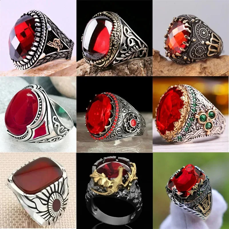 Inlaid Red Emerald Mens Ring Turkey Retro Domineering Personality To Attend The Banquet Highquality Jewelry 250909