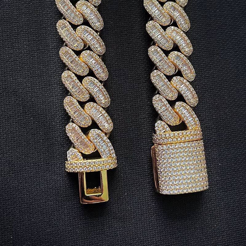 Hip Hop 18Inch 16MM Brass Moissanite Diamond Mens Cuban Link Chain for Wedding or Gift