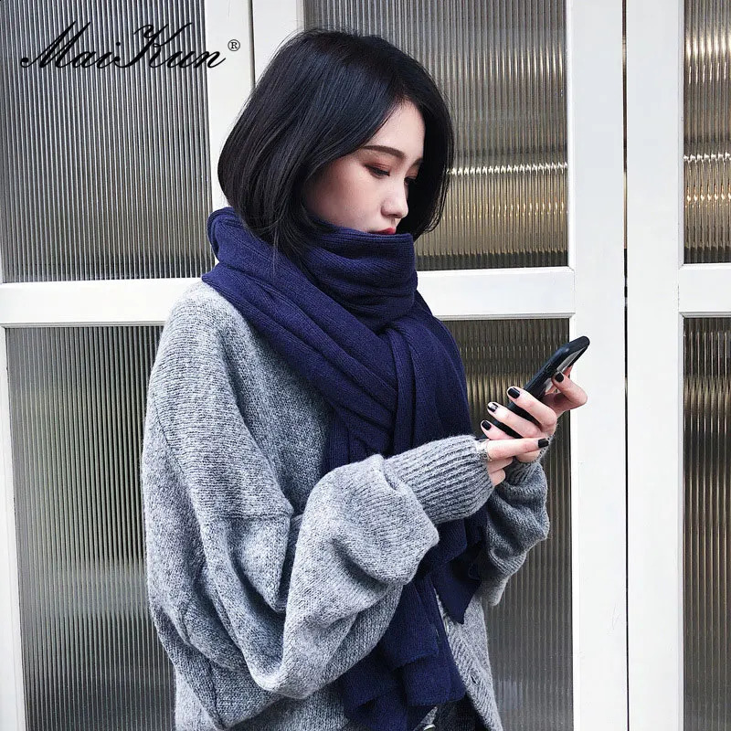 Maikun Thick Warm Scarf For Women Pure Color Ladies Imitation Cashmere Black Scarf Female Winter To Increase Ahawl 250909