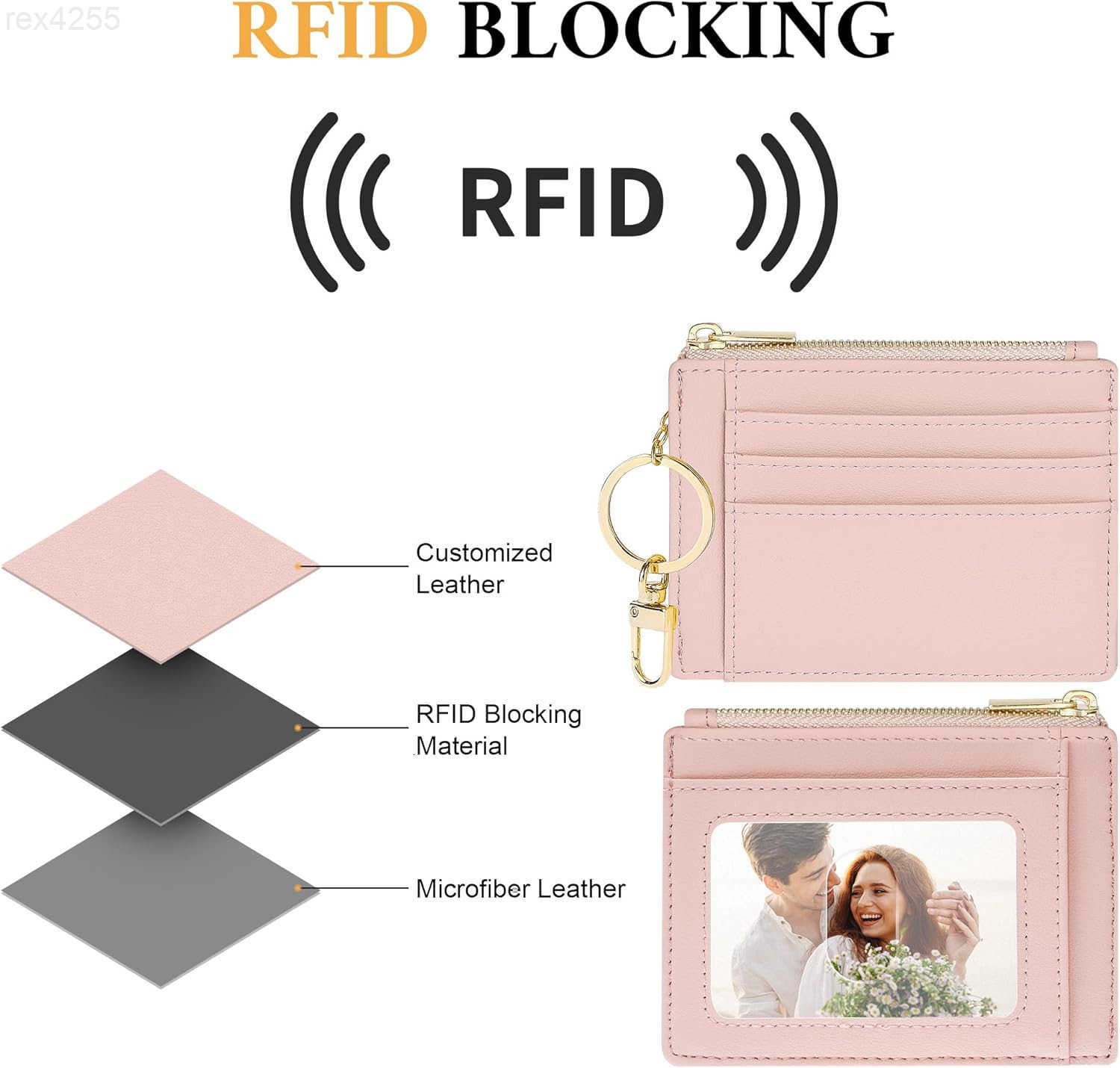 Card Case Slim Front Pocket Wallet for Women Credit Card Holder with KeychainW250911