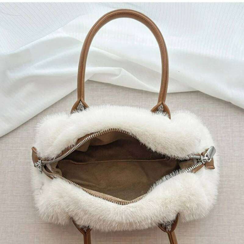 Fashionable Plush Crossbody for Daily Commuting Versatile Single Shoulder Korean Version Cute Handle Bag