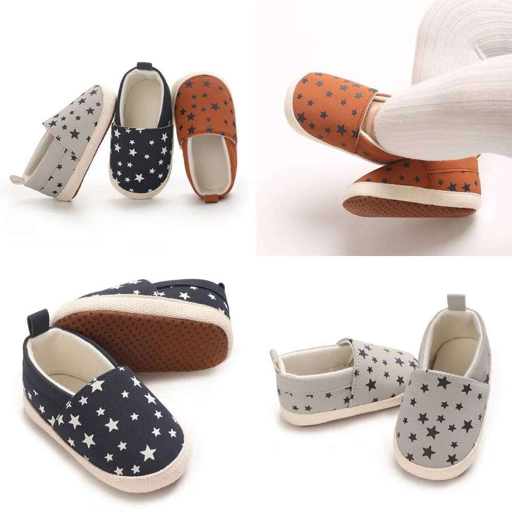 Fashionable Baby Boy Canvas Spring And Autumn Flat Shoes With Star Embellishment soft 0-18M Newborn Soft Sole Anti Slip