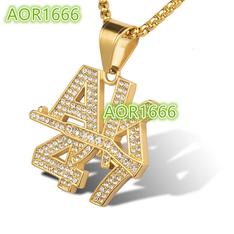 Marlary Hand Made Gold Plated Stainless Steel Full ZIrcon AK47 Bling Pendant Necklace