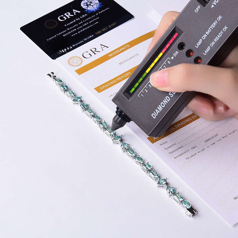 Blue-Green Moissanite Bracelet Sterling Sier Gemstone Bangle with Unique Special-Shaped Designs