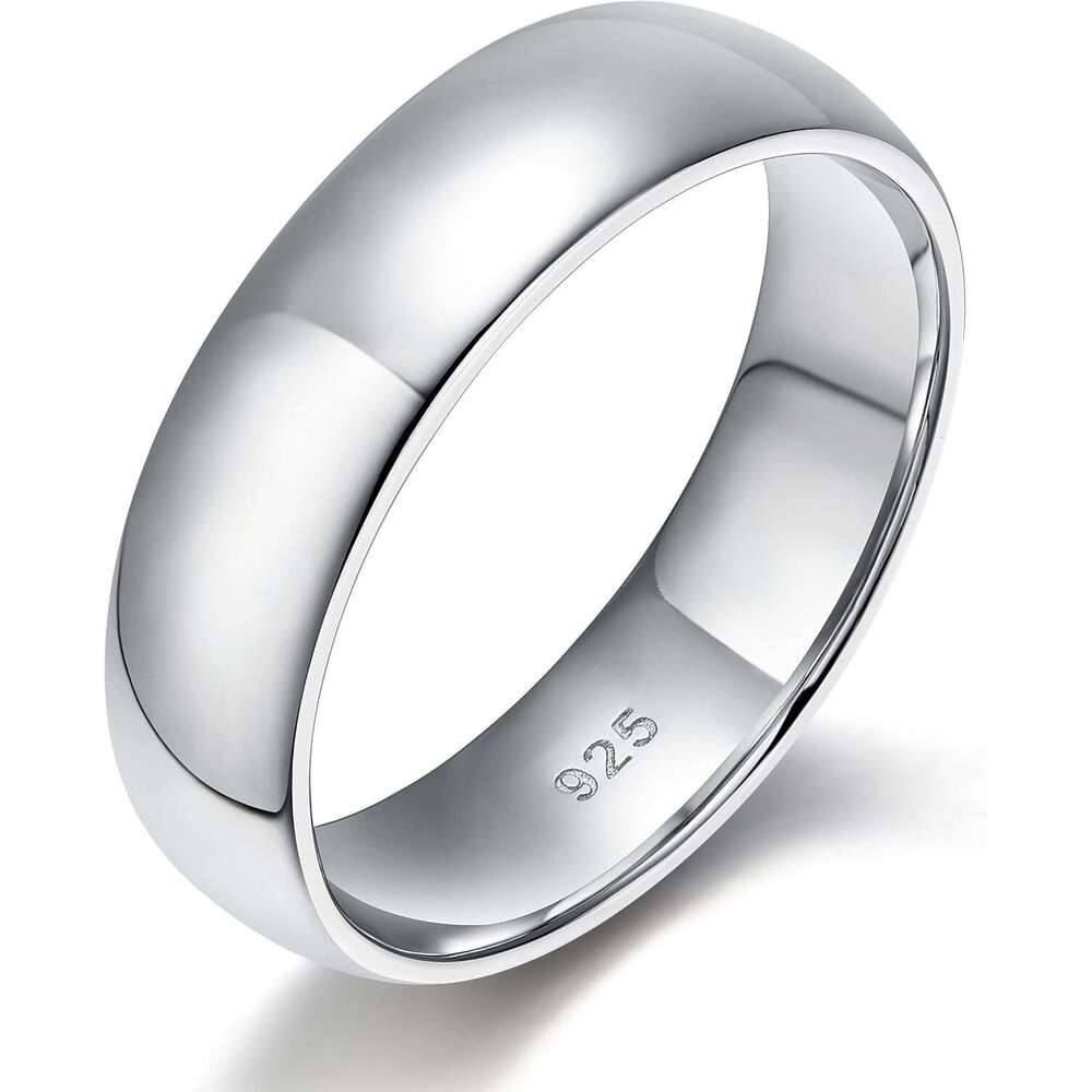 2mm 4mm 6mm Sterling Sier Ring High Polish Plain Dome Wedding Band Comfort Fit Size 3-13