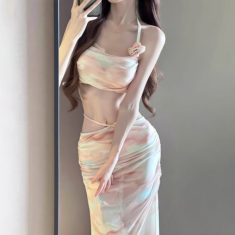 2025 New Two-Piece Bikini Swimsuit for Women, High-End Three-Piece Set, Sexy Long Skirt, Underwire Push-Up Vacation Swimwear