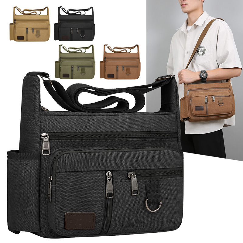 Large Capacity Luxury Bag Men S Canvas Free Shipping Bag Cross Border New Simple Casual Shoulder Designer Bag Bag Water Bottle Storage Commuting Trave