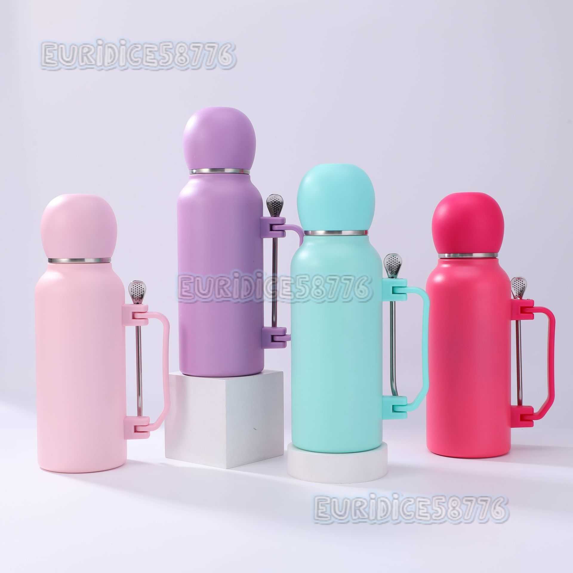 Simple Portable 304 Stainless Steel Insulated Cup with Spoon Large Capacity with Handle Outdoor Hiking Sports Water Bottle H250911