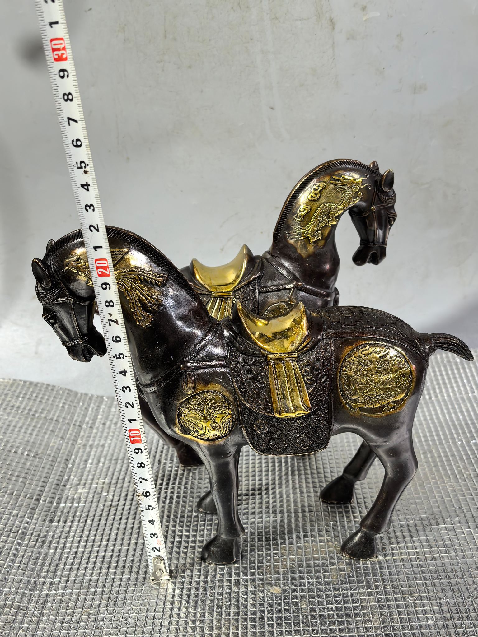 Pure copper gilded dragon and phoenix horse pair auspicious fortune-bringing horse wealth and success living room office decoration