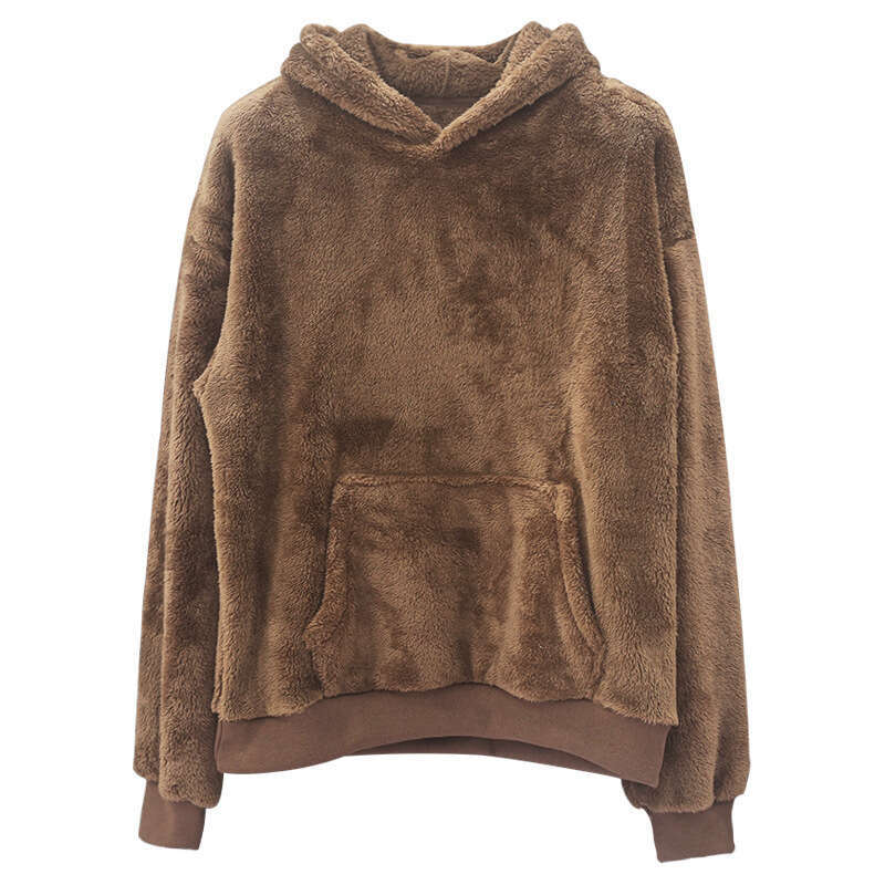 Cross-Border Foreign Trade New Double-Sided Fleece Youth Hooded Sweatshirt Men's Lamb Wool Winter Pullover Jacket