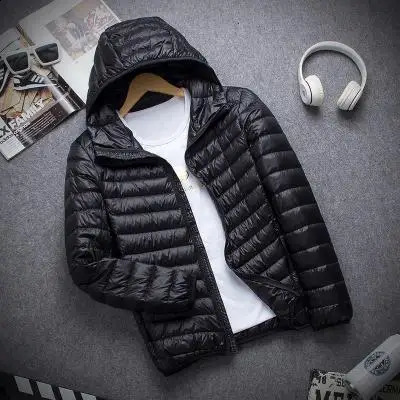 Winter Light cotton jacket Mens Fashion Hooded Short Large Ultrathin Lightweight Youth Slim Coat 250911