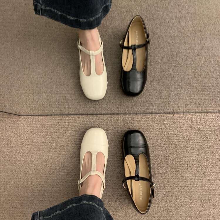 French Style Squ Toe Shallow Mouth Mary Jane for Women Summer Designer Shoe New Grandma Casual T-Buckle Flat Single Shoes