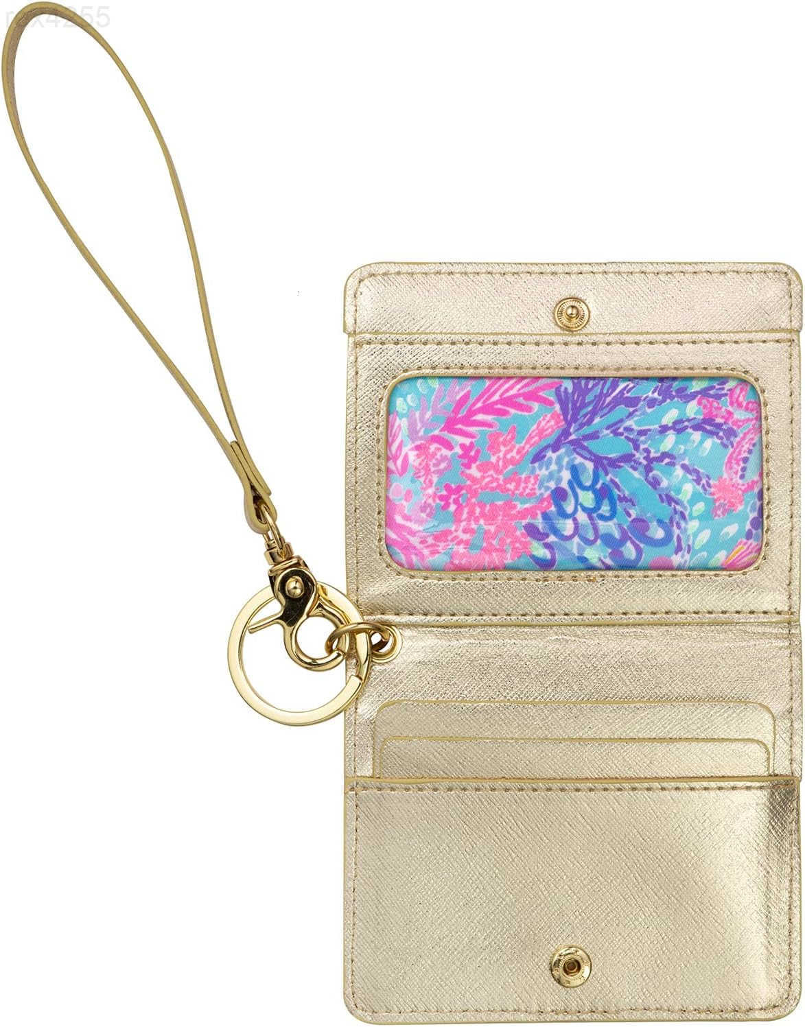 Pulitzer Snap ID Card Case Cute Keychain Wallet Slim Credit Card Holder with Wristlet Strap Splendor in the SandW250911