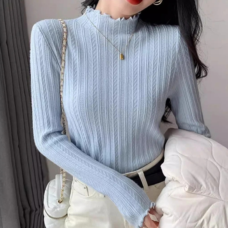 Autumn Winter Long Sleeve Women Mock Neck Sweater Casual Knitted Pullover Korean Fashion Slim Ladies Warm Tops 250911