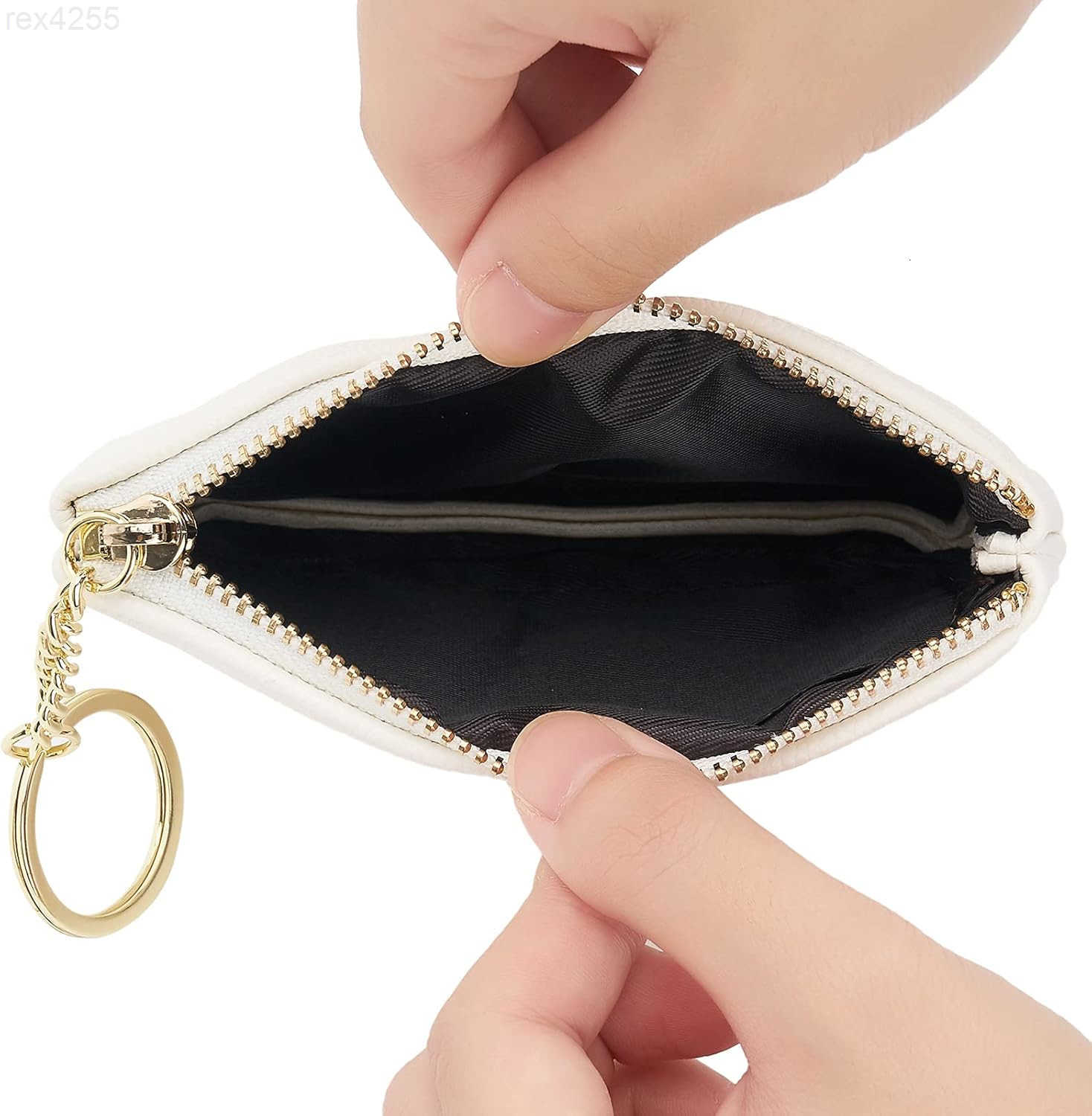 Artificial Leather Coin Purse Change Purse With Key Chain Ring Zipper For Men Women A WhiteW250911