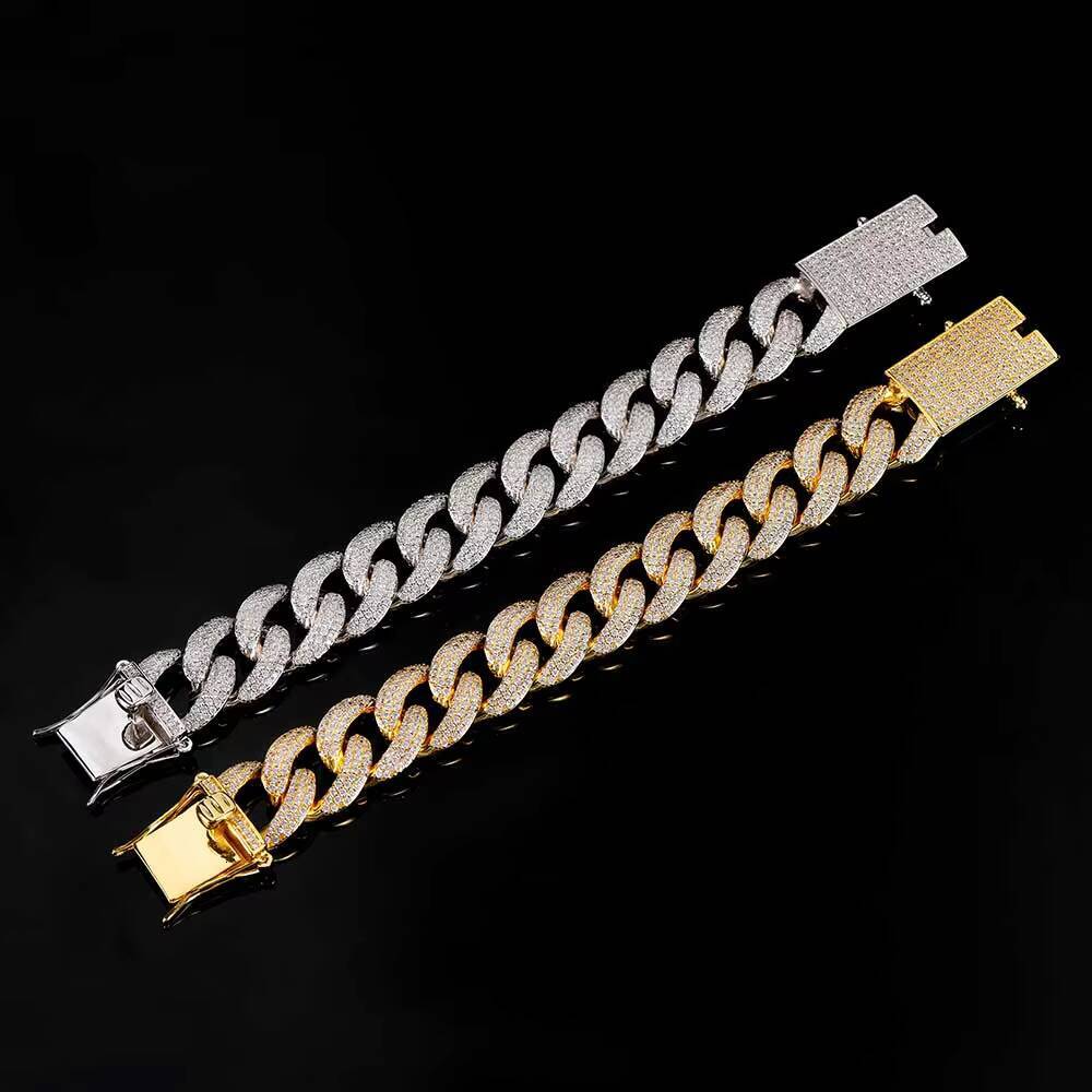 NUOYA Hip Hop Jewelry 18mm Cuban Link 18k Gold Plated Brass Full CZ Men Chunky Chain Necklace Iced Out Chain Men