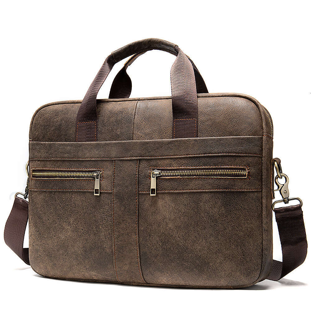 14-inch Laptop Genuine Leather Briefcase Men's Handheld Shoulder Business Bag