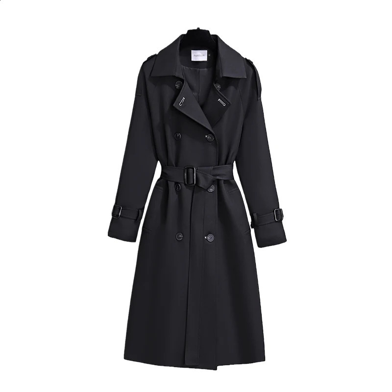 Women British Style Windbreaker Streetwear Double Breasted Long Trench Coats Elegant Autumn Winter Casual Jackets 250911